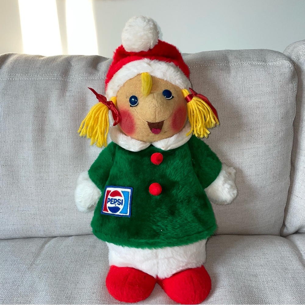 1970s Vintage Animal Fair Plush Pepsi Christmas Caroler Girl Doll 16" Promo VTG